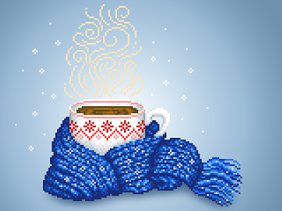 Winter Mood 2d blue christmas coffee coffee cup design illustration pixel art pixels winter