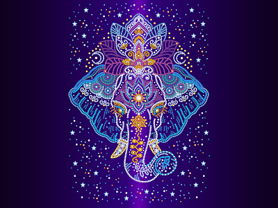 Illustration "The sacred elephant" character design colors design elephant gradient illustration illustration art space vector vector art vector illustration