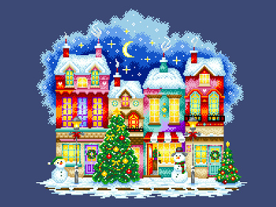 Pixel Art Christmas christmas city colorful design graphic design illustration illustration art motley pixelart pixelartist pixels winter