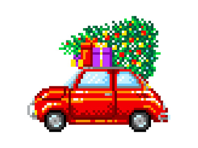 Pixel Art. Christmas is coming! christmas christmas mood christmas tree festive gift graphicdesign holiday illustration illustration art new year pixelart pixelartist pixels red car xmas