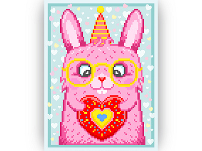 Pixel Art bunny card design graphicdesign illustration love pattern pink pixelart pixels