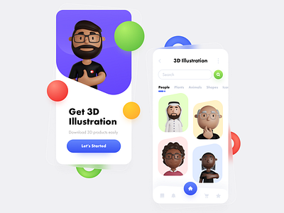 3D Illustration app design minimal ui