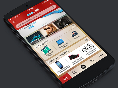Shopping App - Home Screen android app home ios mobile red search shop shopping snapdeal ui