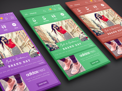 Shopping App - Color Schemes android app brand e commerce green home iphone material design purple red shopping