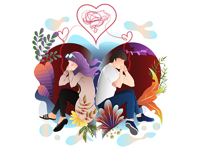 Complicated Love art artwork boy character broken heart complicated couples cover artwork design flatstyle girl character hearts hijab illustration illustration art lovers relationships vector