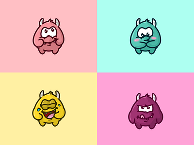 4 Monsters Expression cartoon cute design expression icon illustration logo mascot monsters