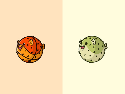 Pufferfish+ball basketball cartoon cute design illustration logo mascot pufferfish simple tennis ball