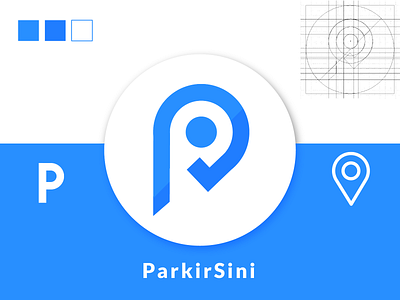 ParkirSini Logo Design app branding clean design flat illustrator location pin logo parking app