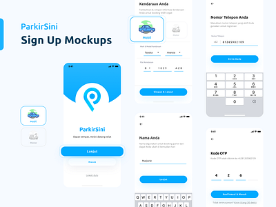 ParkirSini: Sign Up Mockups clean design figma flat iphone logo minimal parking app sign up ui