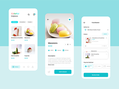 Food Menu & Order - Colorful Eatplace app cafe clean design exploration figma flat icon iphone minimal order payment restaurant ui
