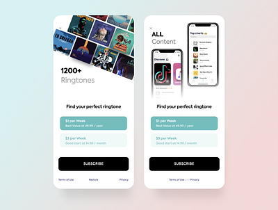 Ringo paywall. Subscription app application design figma interface mobile music music app pay payment paywall pricing page pricing plan purchase ringtone subscription ui userinterface ux