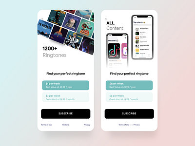 Ringo paywall. Subscription app application design figma interface mobile music music app pay payment paywall pricing page pricing plan purchase ringtone subscription ui userinterface ux