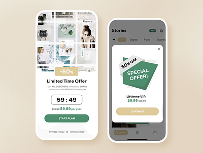 Stories Maker special offer. Subscription app application design figma interface limited mobile offer pay payment paywall price pricing plan special subscription time time offer ui userinterface ux
