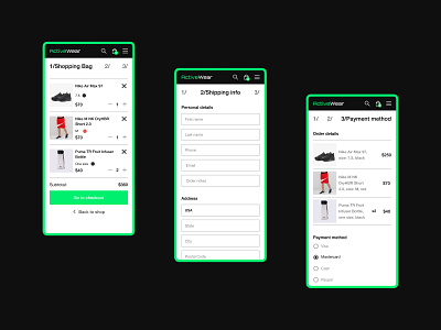 Checkout mobile adaptation for men's sportswear online store adaptive design checkout ecommerce eshop sneakers sport sportswear web designer