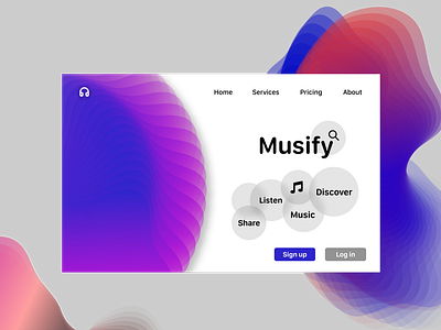 Musify app branding design flat glassmorphism illustration minimal ui ux web website
