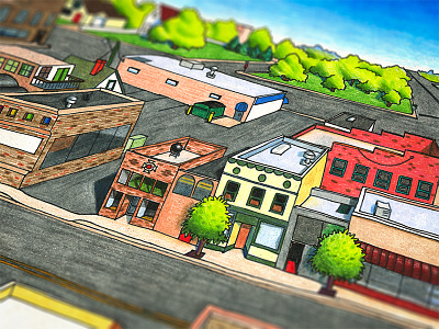 Downtown art colored pencil drawing illustration pencil perspective