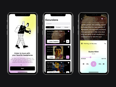 The Art - Audio guide App app figma illustartion interaction interface ios minimalism museum onboarding player