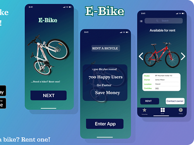 E-Bike: Online bicycle rental services app design mobile ui ux