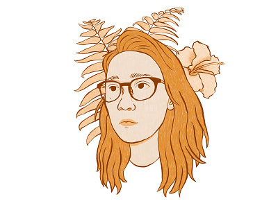 Self-Portrait digital drawing fern flowers hibiscus illustration orange portrait self portrait tropical