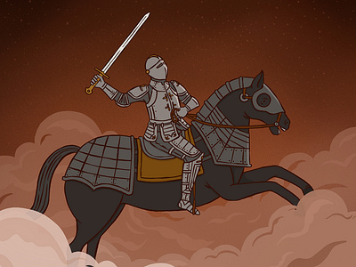 Knight digital drawing horse illustration knight smoke sword