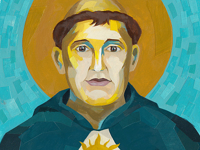 St. Thomas of Aquinas book cover collage illustration muted portrait saint