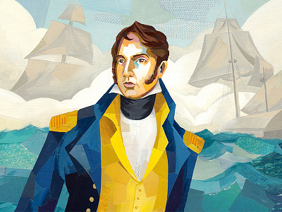 Commodore Perry beer label collage illustration label