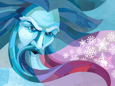 Old Man Winter collage old man painterly snowflakes winter