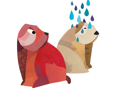 "Whatevs" collage dogs illustration kids book painterly rain