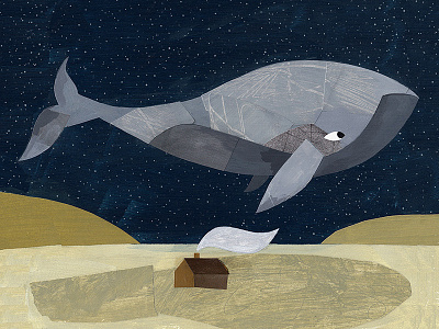 Whale collage illustration kids kids book painterly whale