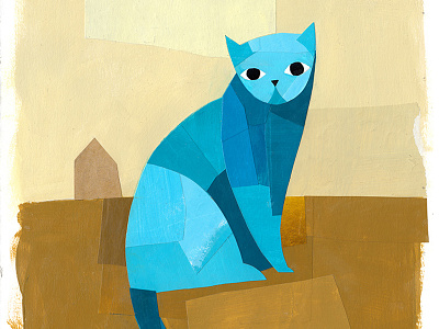 Blue Cat cat collage illustration kids kids book meow