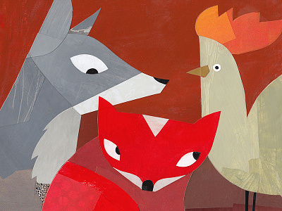 Food Chain animals collage fox illustration kids book rooster wolf