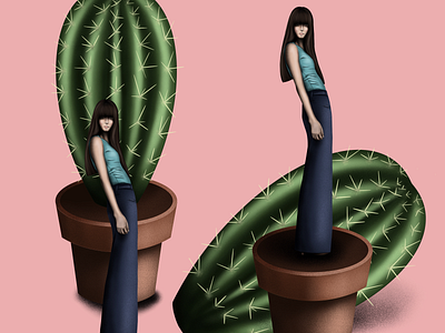 Unconditional art cactus design flat girl illustration minimal procreate procreate art