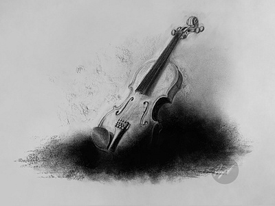 Charcoal drawing of a Violin art pegs pencil