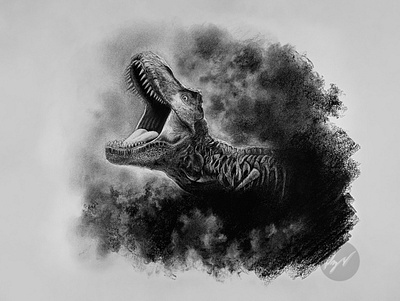 Charcoal drawing of a Tyrannosaurus Rex dinosaurios