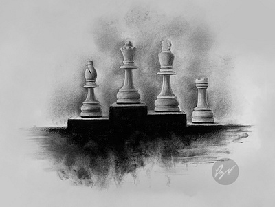 Charcoal drawing of chess pieces art arte bishop charcoal chess desenho dibujo drawing king queen rook