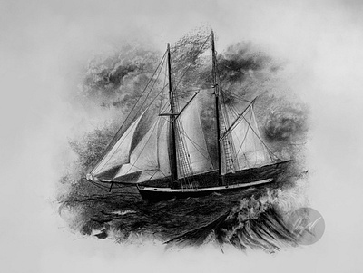 Charcoal drawing of a Storm art arte barco charcoal desenho dibujo drawing escuna sailing boat sailing ship sea storm tormenta vela