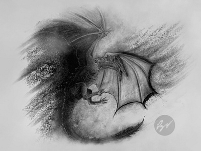 Charcoal drawing of Syrax dragon