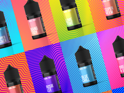 TheGoodStuff e-liquids packaging bold color bottle label brand identity branding colourful label design packaging design
