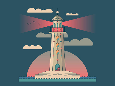 Lighthouse and moon art colour design digital art geometric graphic design illustration logo ui