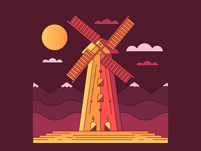 Windmill and Sun art branding colour design digital art geometric graphic design illustration logo ui