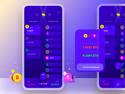 Exodus Wallet 3.0. The Exchange Page app bitcoin bitcoin wallet crypto crypto exchange ethereum illustration infographic interaction mobile purple trade ui ux wallet