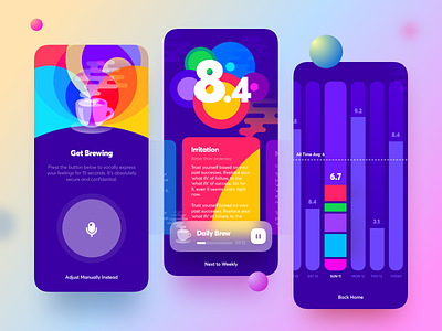 Joye App. V1 app branding brew dashboard emotional intelligence happiness iphone12 meditation mobile ui ux voice recognition