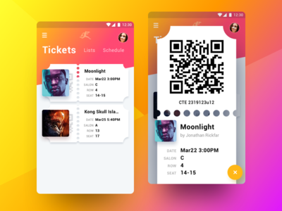 Cinema Club Tickets app cinema list material mobile movie poster tickets ui ux