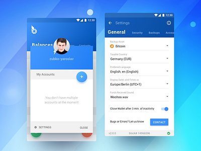 BitShares Munich. Carbon (Smartcoins Wallet v2.0) android app cryptocurrency finance floating button mobile qr code sketch ui ux