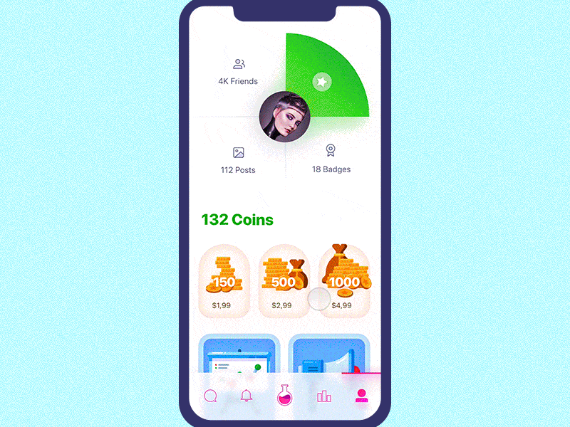 Badges Section Interaction. Fame Lab awards badges comments famous followers gamification infographic instagram iphone x profile stats