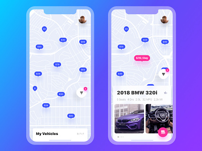Get Wheels. Map bmw car lease car rental filters interaction iphone x map mobile rental ui ux vehicle