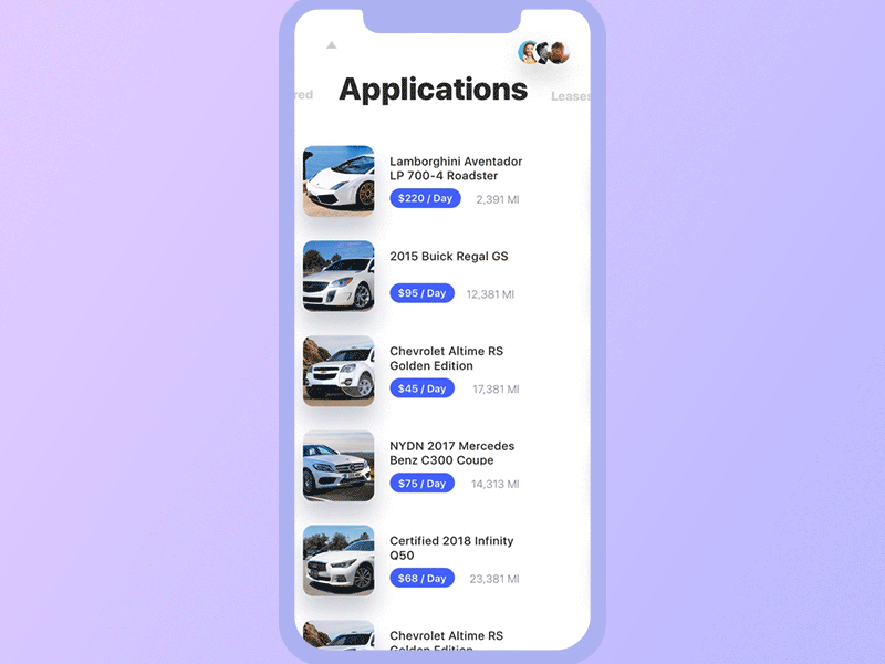 Get Wheels. My Vehicles ux ui mobile principle app animation interaction list typography map interaction logic like dislike interaction design vehicles