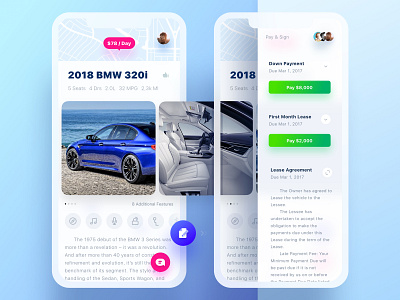 GetWheels. Lease Page app application carlease dashboard interaction list map mobile modal popup slide menu typography ui ux vehicle