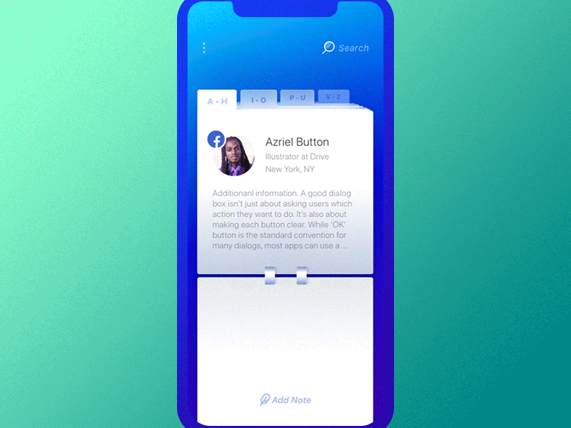 Rolodex. Search notes switcher pages tabs onboarding launch page turn arrow purple slack twitter notebook contacts rolodex loader iphone app dark mode night mode