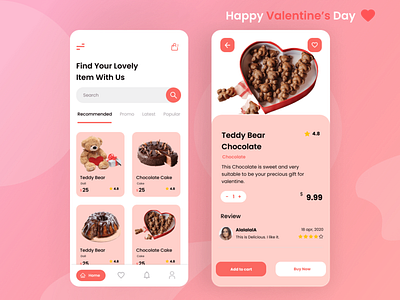 Valentine App app app design chocolate design icon mobile mobile ui online shop transaction ui uiux ux valentine valentine app vector